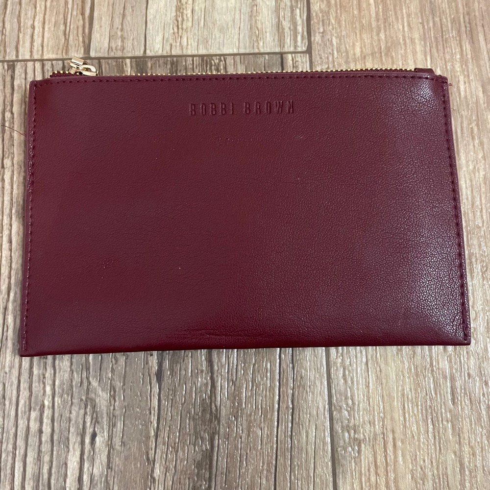 Bobbi Brown Burgundy Faux Leather Makeup Pouch Small Cosmetic Bag Zip Top Pouch